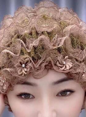 新款2024年遮白发头巾新款蕾丝薄款美人帽女纱巾回族老人包头帽子