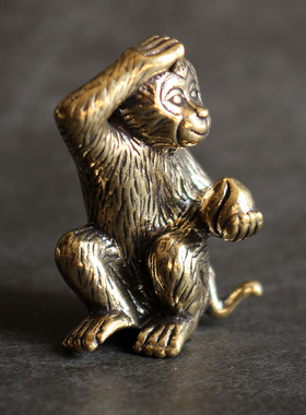 复古小铜b器摆件纯黄铜生肖猴子家居桌面茶宠装饰礼品工艺品全铜