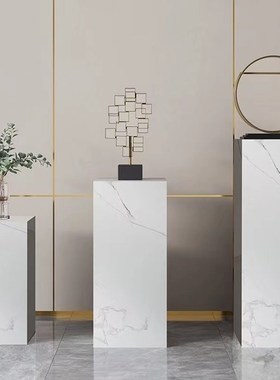 创意爵士白岩板花架客厅玄关高档摆件大K理石落地式底座置物架子