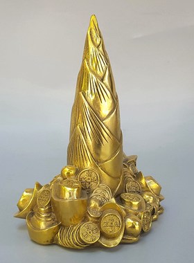 铜竹笋中式摆件黄m铜铸造包浆醇厚元宝节节高家居办公饰品日常送