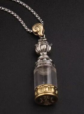 个性摩尼宝可莲花藏盒新款黄铜空嘎乌盒吊坠装印章式圆透明如意藏