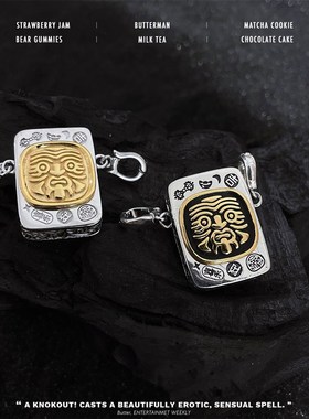 S925银双扣头撞色国u粹项坠扎基拉姆吊坠女仅吊坠个性百搭