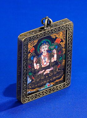 手绘吊坠佛像做旧挂坠复古黄款肖男女生嘎乌盒佛牌纯铜唐卡子财神