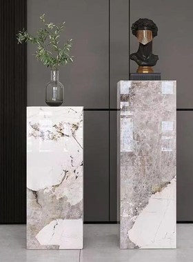 岩板花架定制别墅会所客厅沙发电视柜旁边创意落地摆件Z底座装饰