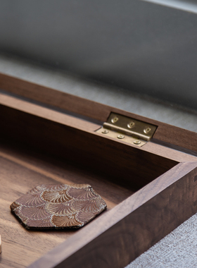 陈列盒北美特级黑胡桃玻璃透明收藏F展示盒实木带盖收纳整理首饰