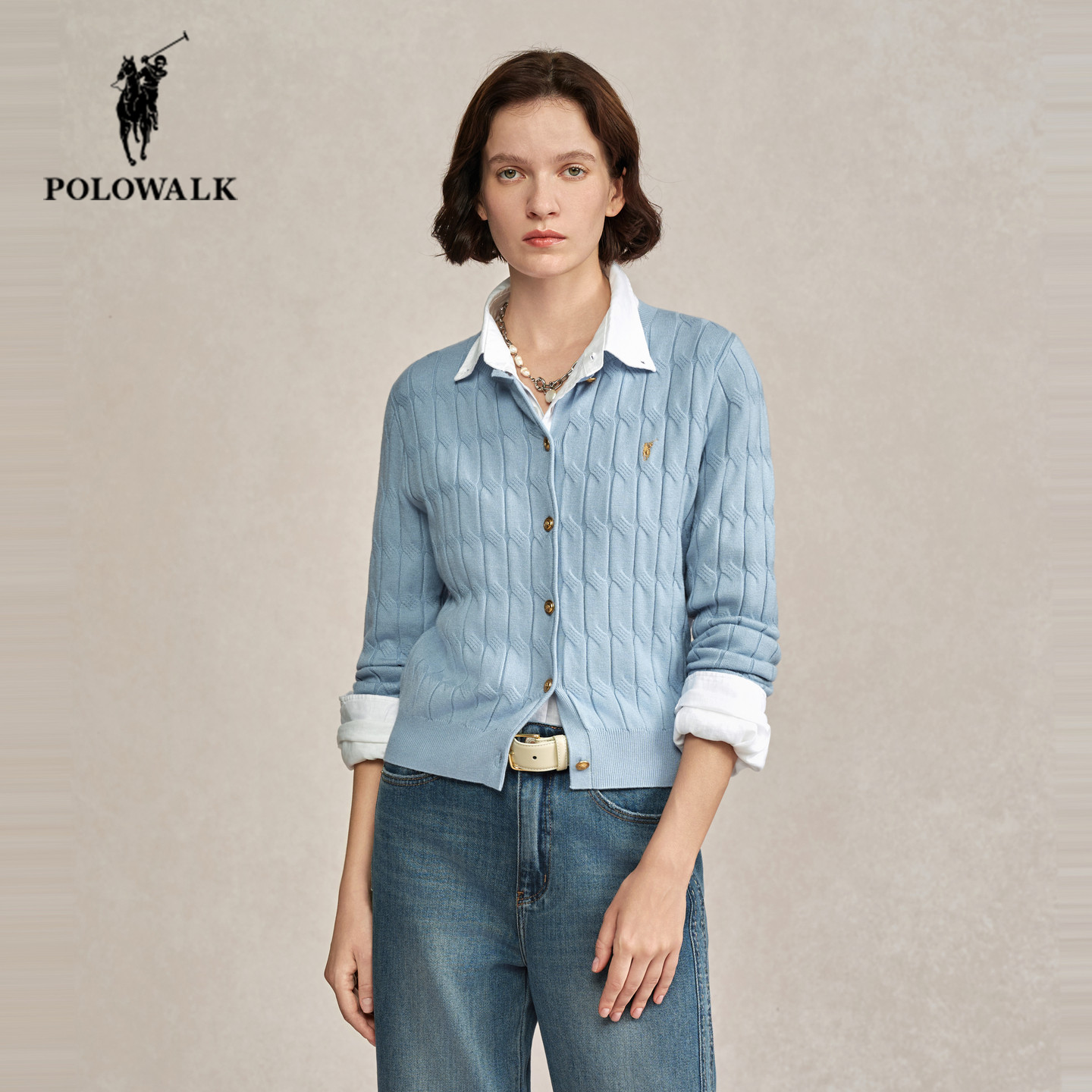 POLOWALK麻花针织开衫女秋冬新款保罗女装时尚休闲绞花毛衣外套女,淘宝优惠券,粉丝福利购,淘宝优惠卷