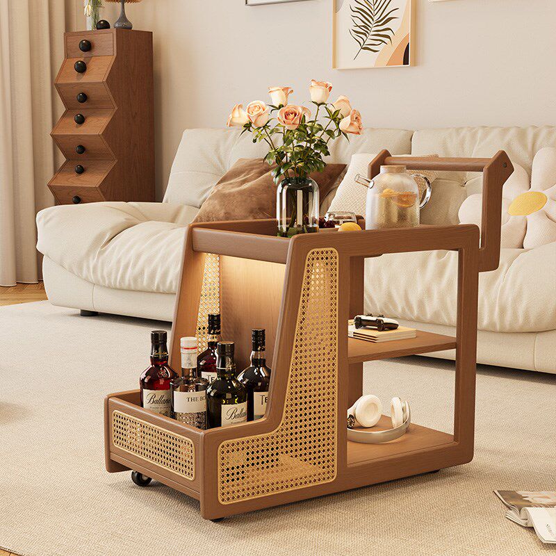 实木边几小推车沙发边柜侧边柜小茶D几餐车可移动复古藤编置物架,淘宝优惠券,粉丝福利购,淘宝优惠卷