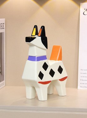 奶油风多巴胺几何小狗存钱罐摆件玄关客厅酒柜只进不X出储蓄罐装