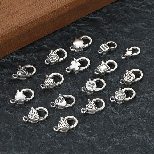 S925纯银弹簧扣爱心形日字做旧项链手链diy泰银配件搭扣龙虾扣头 - 图2