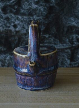 仿古瓷器 复古民国风格 蓝釉水桶式水滴 文房砚滴 古董古玩摆件