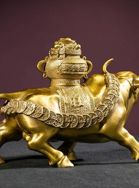 纯铜牛摆件华尔街金m牛生肖牛大号金属牛家居客厅办公室装饰品摆