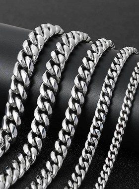 欧美弹簧扣圆磨加密钛钢项链潮牌嘻哈不锈钢古巴链男士项链