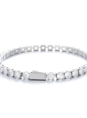 欧美跨境爆款弹簧扣锆石手链男嘻哈钛钢网球链不锈钢男士手链