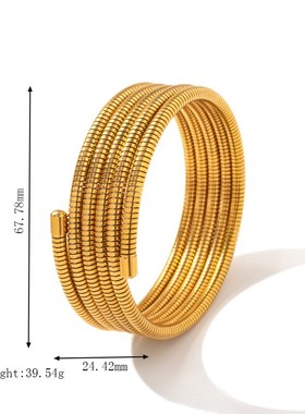 18k金不锈钢钛钢单根多圈多层弹簧缠绕弹力圆环素圈手镯手饰手环