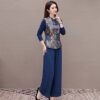 KSY New Chinese Style National Style Stand Collar Button Printed Vest Wide Leg Pants Three-piece Women's Suit With Temperament and Western Style