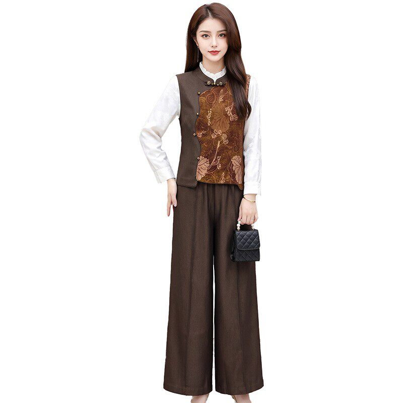 New Chinese style vest and pants two-piece set for women 2026 autumn new temperament middle-aged mother western style casual suit