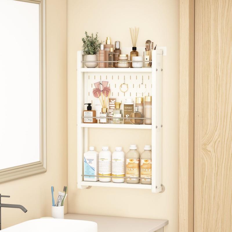 Steel bathroom door rear storage rack multi-layer perforated board bathroom sandwich adhesive type narrow gap storage rack behind the door