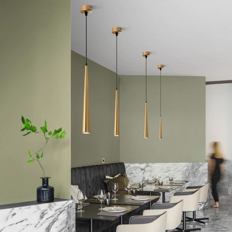 led吧台锥形小吊灯长筒圆柱形简约北欧餐厅前台金色单头吊线射灯 - 图0