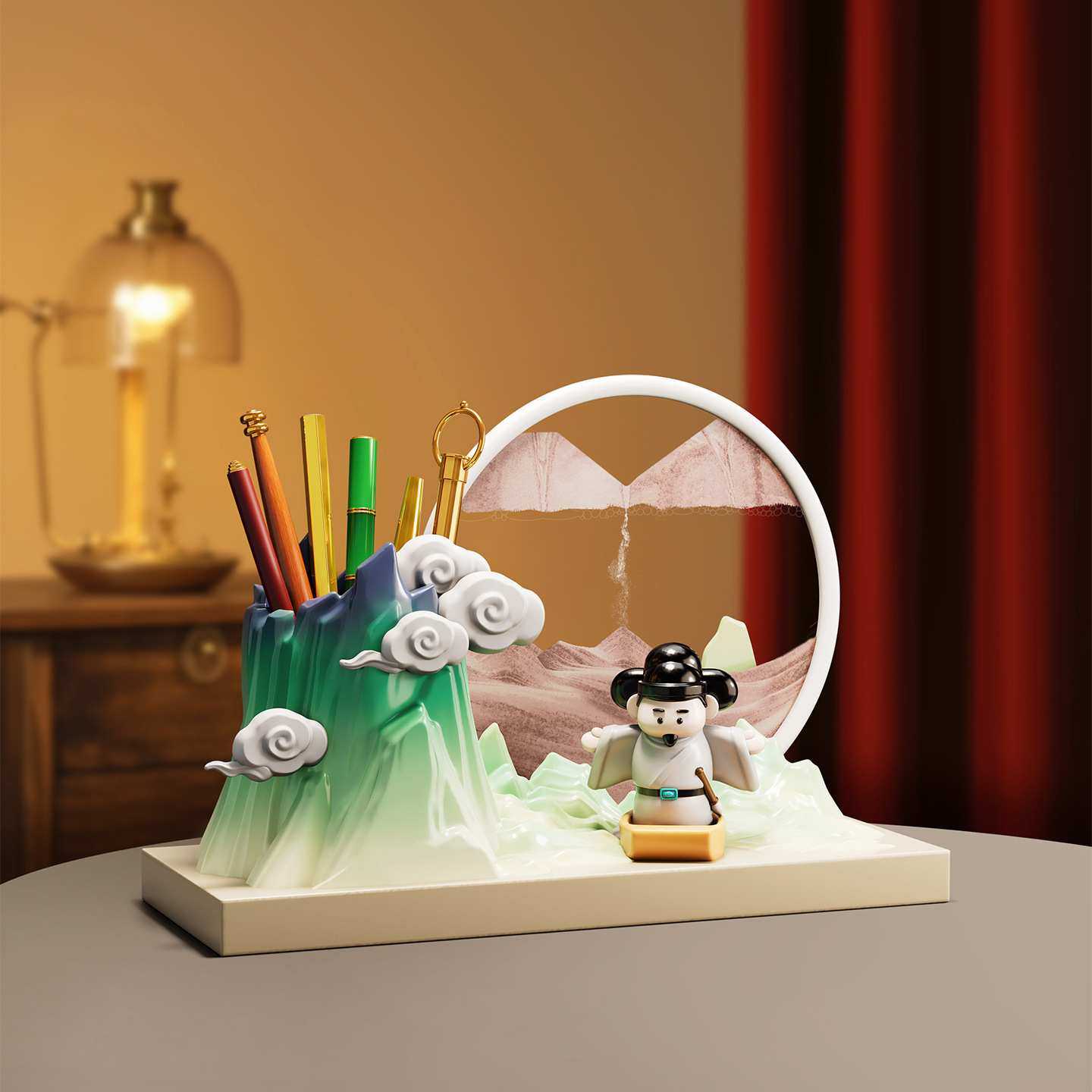 中国风李白文创笔筒流沙画摆件办公室桌面装饰品送老师纪念品,淘宝优惠券,粉丝福利购,淘宝优惠卷