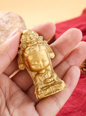 纯黄铜迷你观音办公室装饰汽车小摆件实心观音菩萨手把件厂家