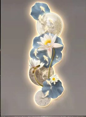 九鱼图玄关led带灯装饰画轻奢入户正对门壁画寓意好走廊过道挂画