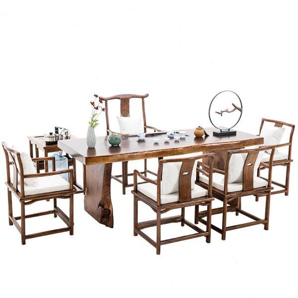 新中式实木公室泡茶桌家用客厅自然边会客桌椅组合接待洽谈茶台,淘宝优惠券,粉丝福利购,淘宝优惠卷