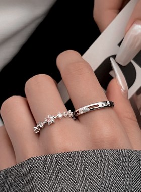 KANSAI粉色星星两件套情侣款戒指E男女精致对戒食指戒可调节手饰