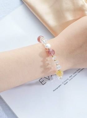 新款草莓水晶淡水珍珠弹力手链韩国时尚百搭手链潮流首饰女