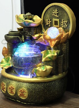 升级聚宝盆财源滚滚水轮室内户外鱼池造景开业摆件酒店客厅工艺品