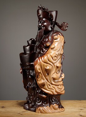 黑檀木雕财神爷佛像摆件红木工艺品元宝文财神爷家居店铺供奉摆设