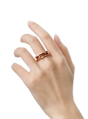 [papi酱同款]OINICIuO初印沉积系列925银暗红滴胶金戒指女情侣对