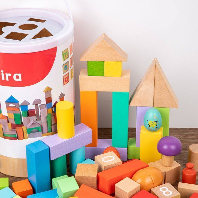 一百颗木质儿童积木拼装益智头大颗粒大号宝宝礼物城堡玩具多功能,淘宝优惠券,粉丝福利购,淘宝优惠卷