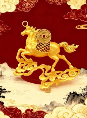 马年汽车挂件黄铜马上有钱车挂饰