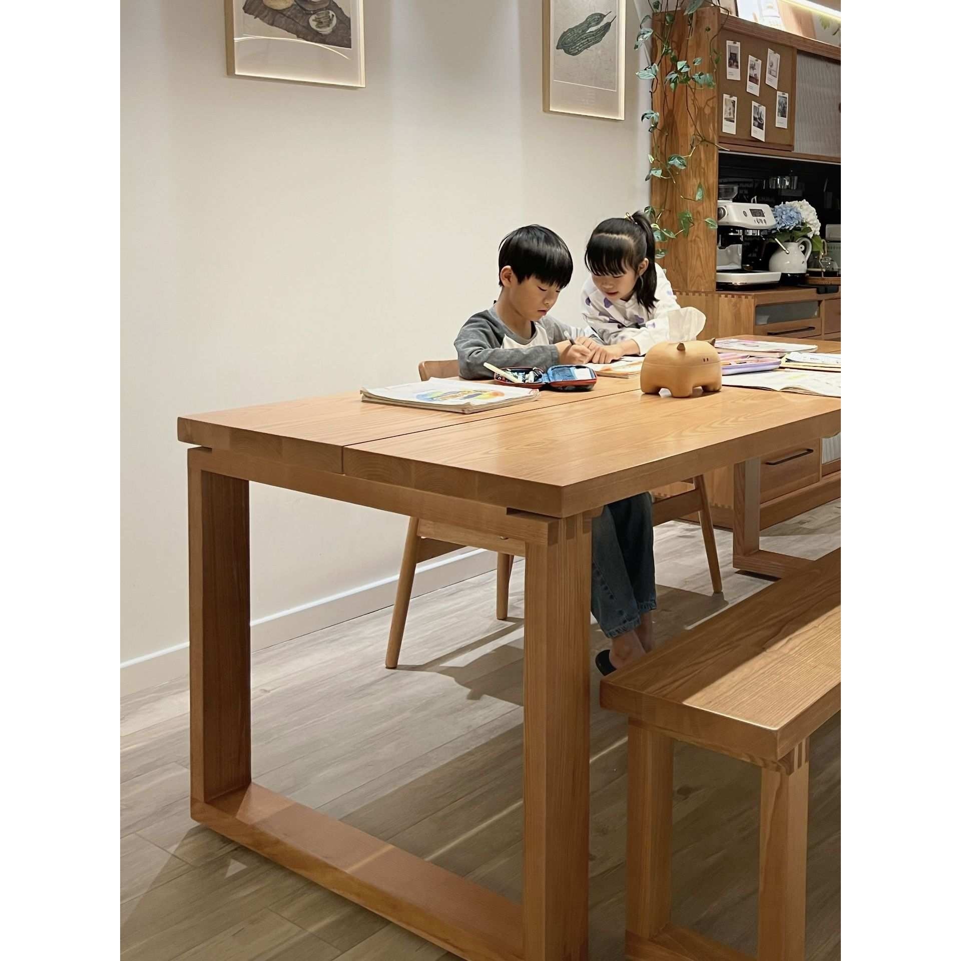 北欧实木餐桌家用客厅悬浮长条大板工作台餐厅简约多人餐桌椅组合,淘宝优惠券,粉丝福利购,淘宝优惠卷