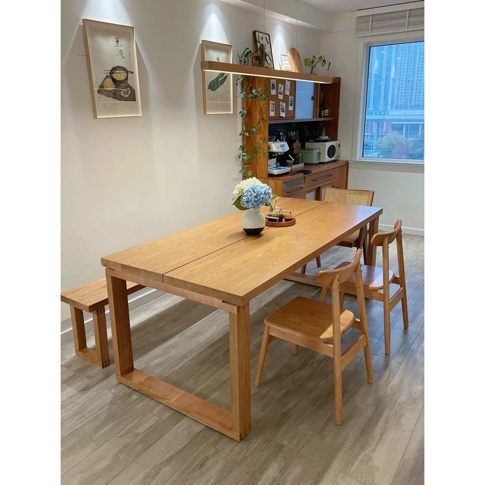 北欧实木餐桌家用客厅悬浮长条大板工作台餐厅简约多人餐桌椅组合,淘宝优惠券,粉丝福利购,淘宝优惠卷