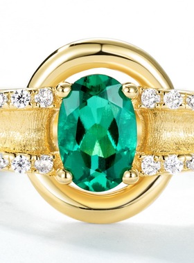 复古手工拉丝培育祖母绿戒指契风S925纯银镀金指环女高级感手饰