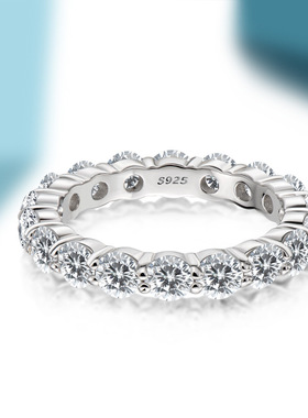 欧美网红ins风满钻排戒时尚小众高级感仿真钻石戒指女锆石925纯银