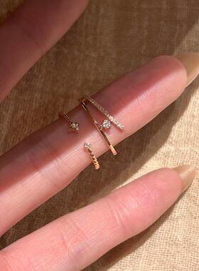 韩系爆闪金色双层星芒戒指2026款