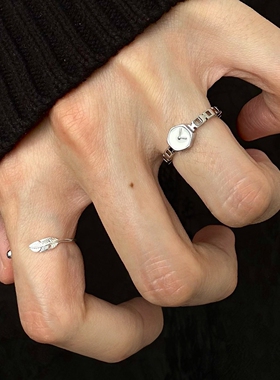 925纯银时钟开口食指戒叠戴ins风