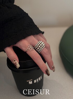 S925纯银圆球花朵宽版戒指女小众