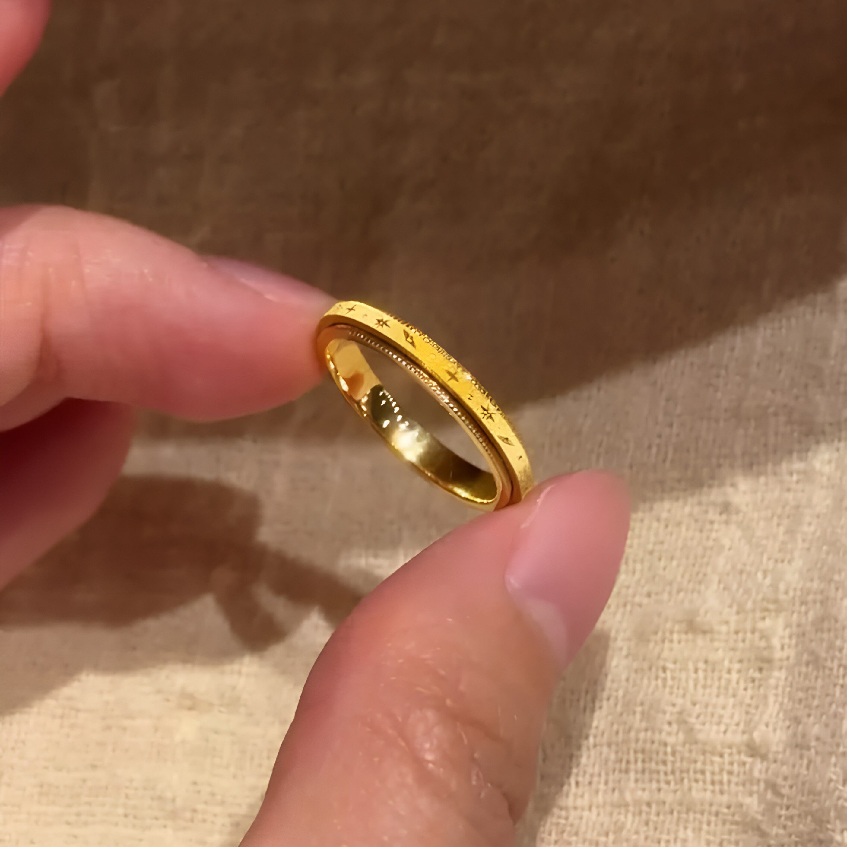 S925 sterling silver French star pattern gold ring for women
