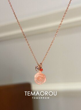 S925纯银粉晶玫瑰项链女款高级感