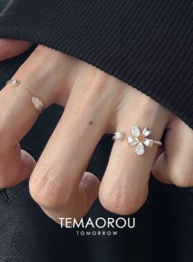 S925纯银植物系小花开口戒女时尚