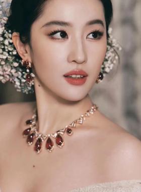 刘亦菲满天星同款红色仿宝石项链