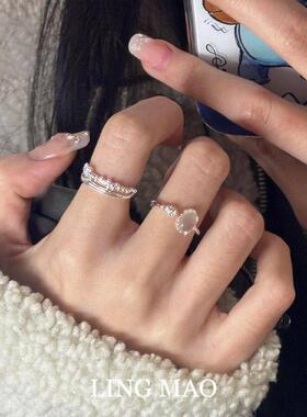 S925纯银清冷感冰透玉髓戒指小众