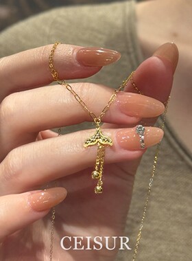 S925纯银碎冰冰鱼尾吊坠项链女款