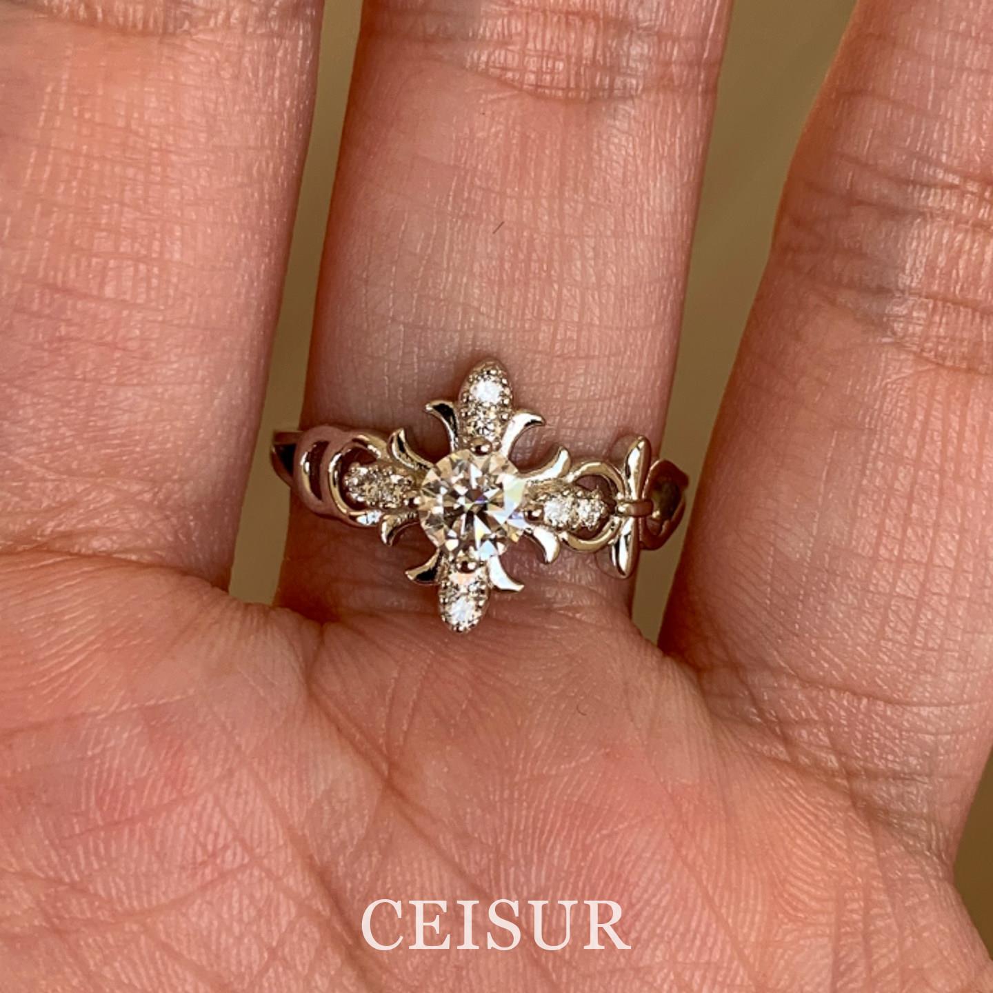 S925 sterling silver cross star diamond ring niche design light