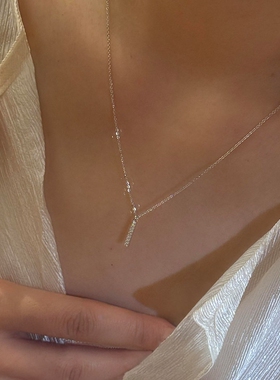 S925纯银韩系爆闪银色排钻项链女