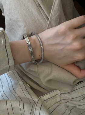 S925纯银韩系银色拉丝星芒手镯女