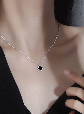 冷淡风黑色四叶草项链女款高级感